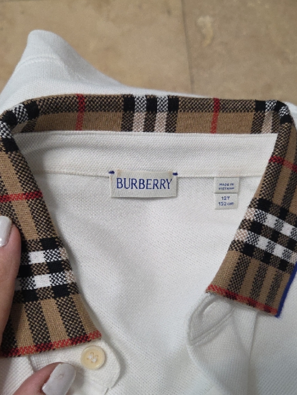 Burberry White Polo with Classic Check Trim - Picture 4 of 7
